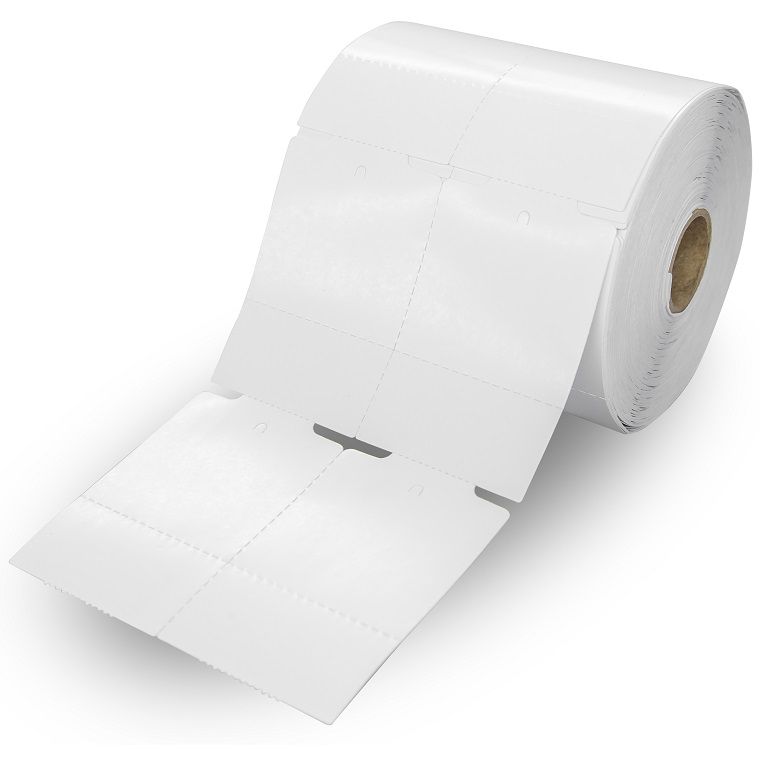 Rolo de Etiquetas Tag Cartão Para Roupas 50mm x 75mm - 2 Colunas - Serrilha - 36 metros